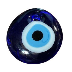 Blue Art Glass Evil Eye Pendant Bead 1.5 Inch Round Amulet Charm handmade womens